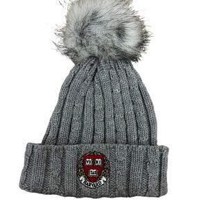 Harvard Veritas Gray Knit Pom Pom Winter Hat